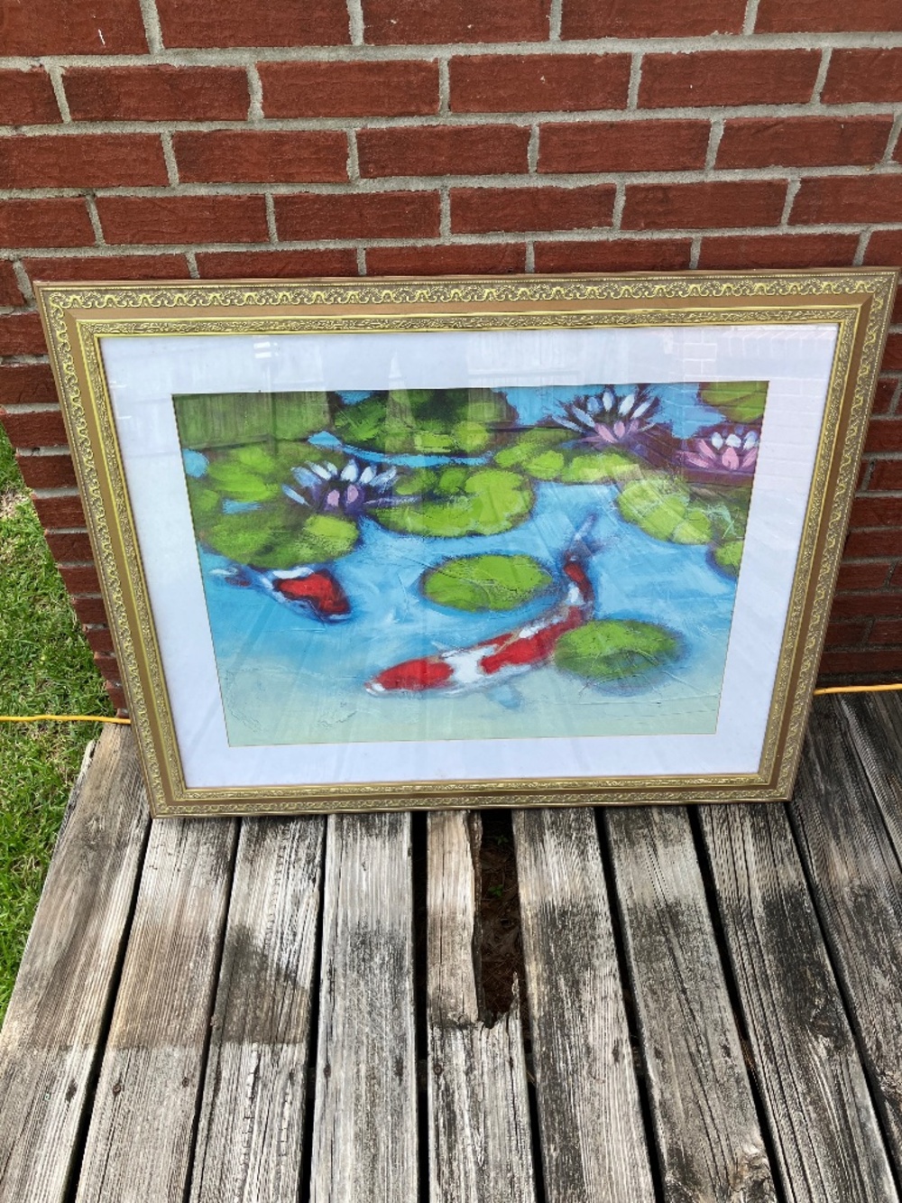 Beautiful VTG Koi Oil Painting Framed 32x41